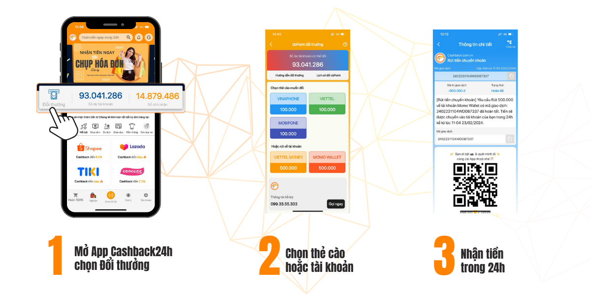 Cách rút tiền trên App CashBack